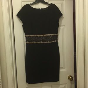 Black dress with built in tan belt with lace